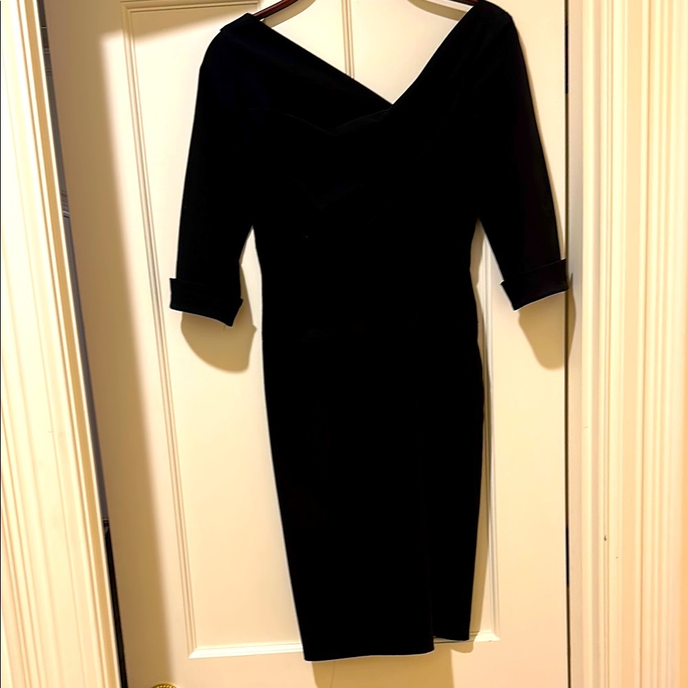 BLACK HALO WOMENS BLACK COCKTAIL DRESS WITH 3/4 SLEEVES AND BACK ZIPPER SIZE 6